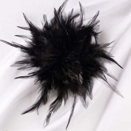Broșe - Brosa puf pene neagra cu diametru de 17 cm, cu clips pentru par