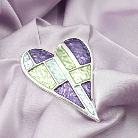 Brosa magnetica argintie, inima cu mov si gri [3]