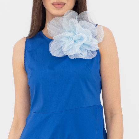 Brosa floare din organza creponata cu diametru de 20 cm, cu clips pentru par, bleu [1]