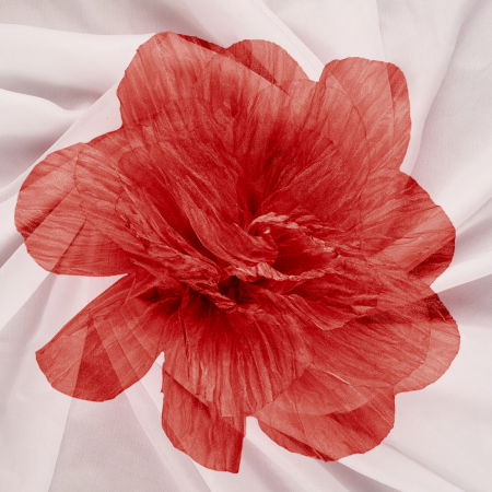 Brosa floare din organza creponata cu diametru de 20 cm, cu clips pentru par, rosu inchis