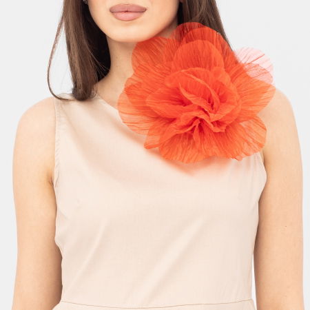 Broșe - Brosa floare din organza creponata cu diametru de 20 cm, cu clips pentru par, rosie