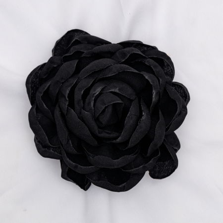 BIJUTERII - Brosa floare neagra din bumbac cu diametru de 15 cm, cu clips pentru par