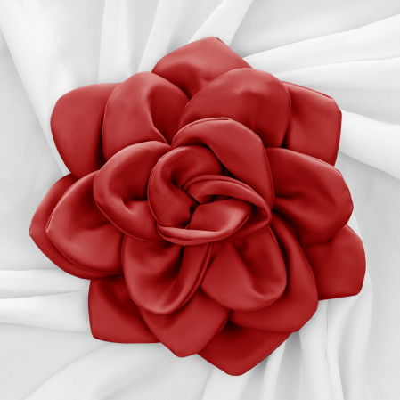 Broșe - Brosa floare rosu inchis satinata cu diametru de 25 cm, cu clips pentru par