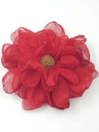 Broșe - Brosa floare rosie cu diametru de 10 cm din voal matasos, cu clips pentru par