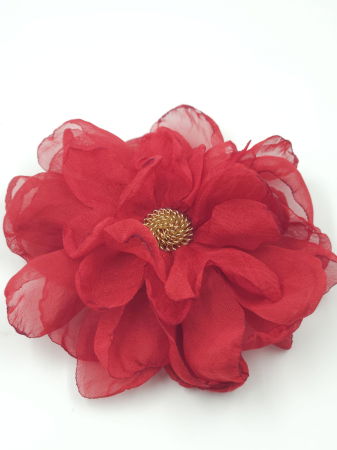 Brosa floare rosie cu diametru de 10 cm din voal matasos, cu clips pentru par [4]