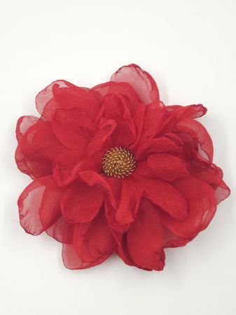 Brosa floare rosie cu diametru de 10 cm din voal matasos, cu clips pentru par [3]