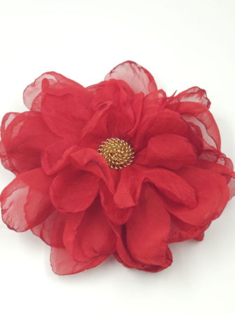 Brosa floare rosie cu diametru de 10 cm din voal matasos, cu clips pentru par [1]