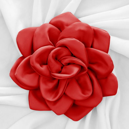 Broșe - Brosa floare rosie satinata cu diametru de 25 cm, cu clips pentru par