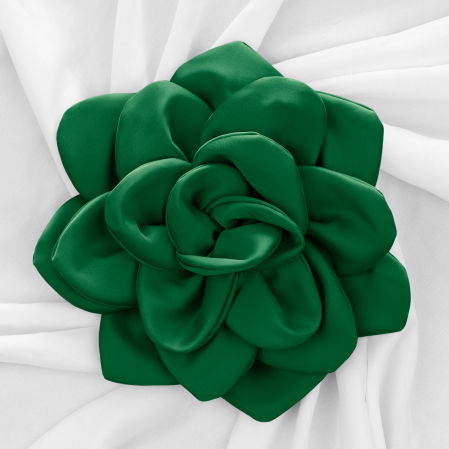 Broșe - Brosa floare verde satinata cu diametru de 25 cm, cu clips pentru par