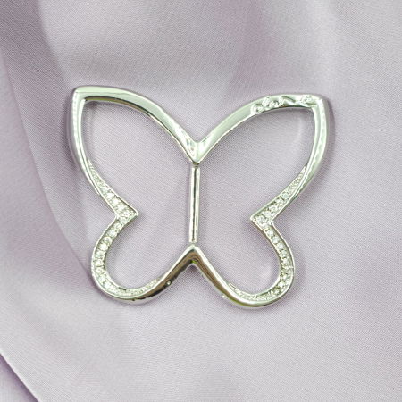 Brosa inel pentru esarfa cu forma de fluture argintiu cu pietricele foarte fine [2]