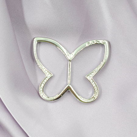 Brosa inel pentru esarfa cu forma de fluture argintiu cu pietricele foarte fine [3]