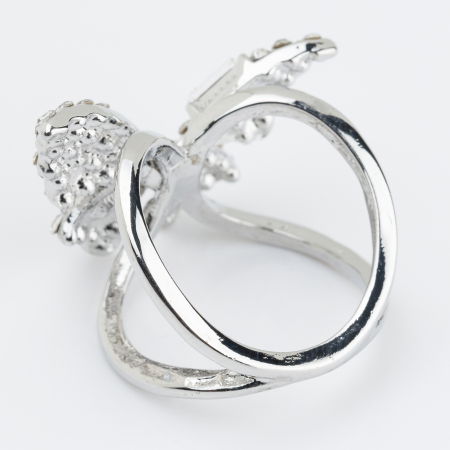 Brosa inel pentru esarfa, fluture argintiu cu pietricele albe [1]