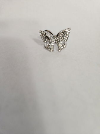 Brosa inel pentru esarfa, fluture argintiu cu pietricele albe [5]