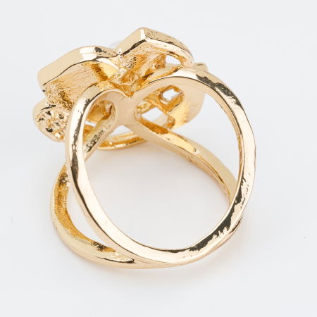 Brosa inel pentru esarfa, floare aurie cu pietricele albe si perla [1]