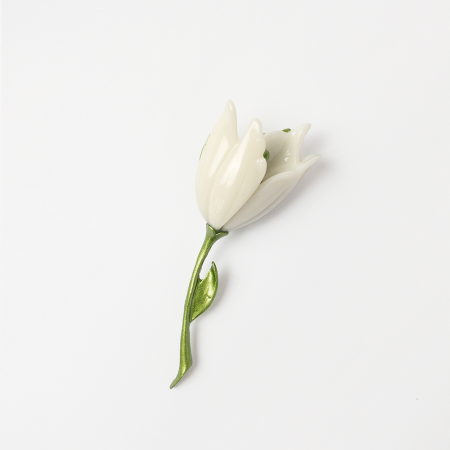 Promoții Accesorii & Bijuterii - Brosa lalea alba cu codita metalica verde