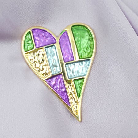 Brosa magnetica aurie, inima cu mov si verde [3]
