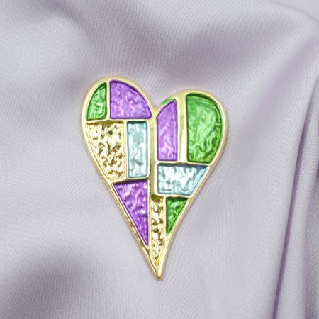 Brosa magnetica aurie, inima cu mov si verde [2]