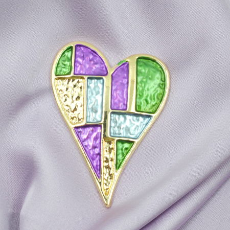 Brosa magnetica aurie, inima cu mov si verde [5]