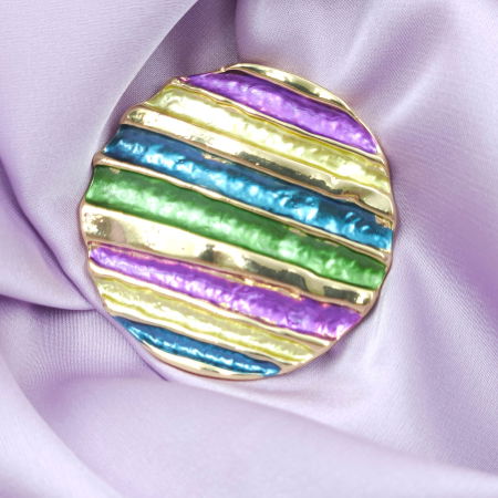 Brosa magnetica aurie, model geometric rotund cu mov, albastru si verde [2]