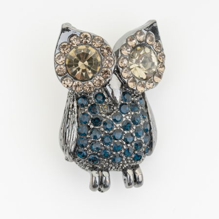 Broșe - Brosa metalica argintie bufnita cu pietricele bleumarin si ochii mari