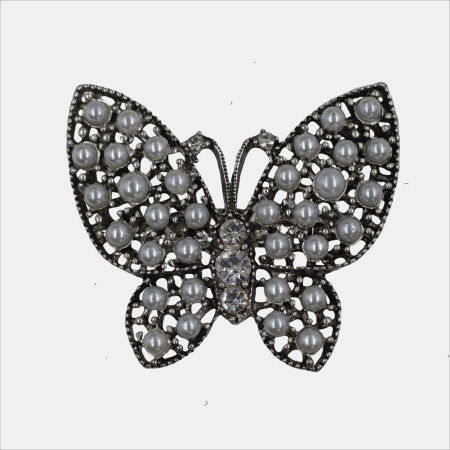 Brosa eleganta fluture din metal cu perlute artificiale si strasuri [3]