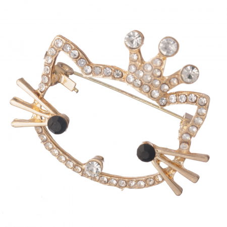 Broșe - Brosa metalica aurie cu pietricele argintii, Hello Kity