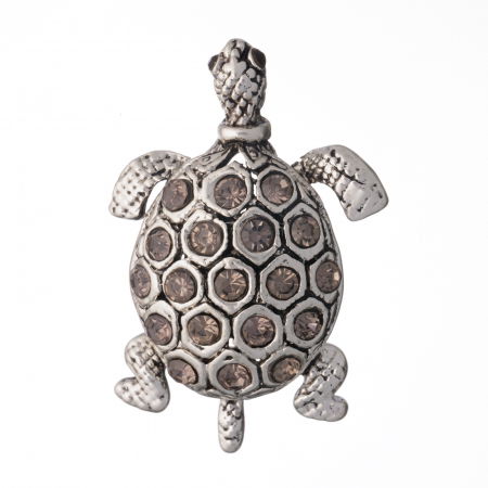 BIJUTERII - Brosa metalica argintie cu pietricele argintii, broscuta testoasa, simbol al longevitatii