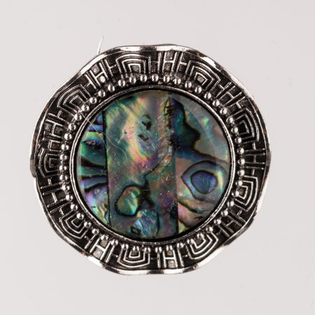 Broșe - Brosa metalica argintie, rotund cu piatra naturala de paua shell