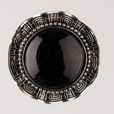 Broșe - Brosa metalica argintie, rotund cu piatra naturala de onix