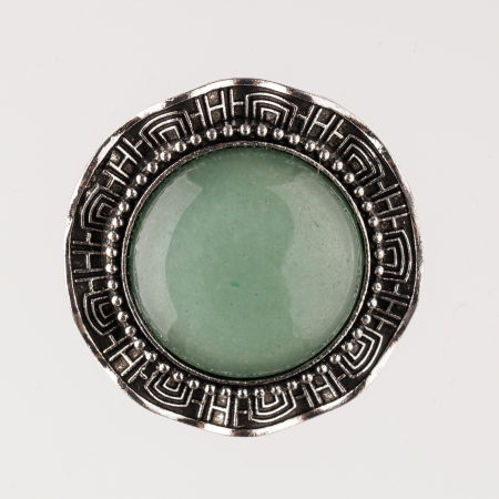 Broșe - Brosa metalica argintie, rotund cu piatra naturala de aventurin