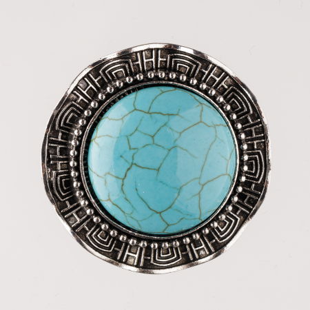 Broșe - Brosa metalica argintie, rotund cu piatra naturala de turcoaz