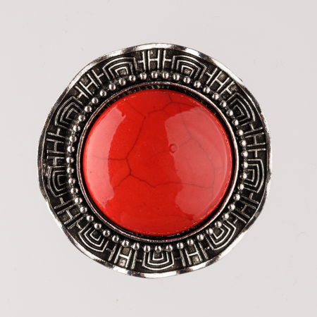 Broșe - Brosa metalica argintie, rotund cu piatra naturala de coral