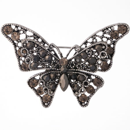 Brosa metalica argintie fluture cu pietricele argintii si doua randuri de aripi [1]
