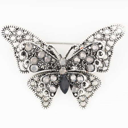 Broșe - Brosa metalica argintie fluture cu pietricele argintii si doua randuri de aripi