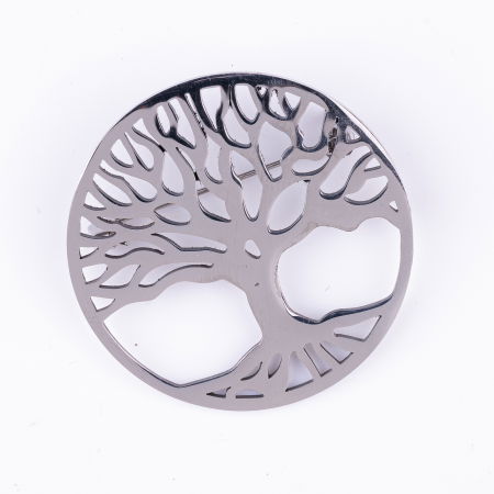 BIJUTERII - Brosa rotunda metalica Pomul Vietii argintiu