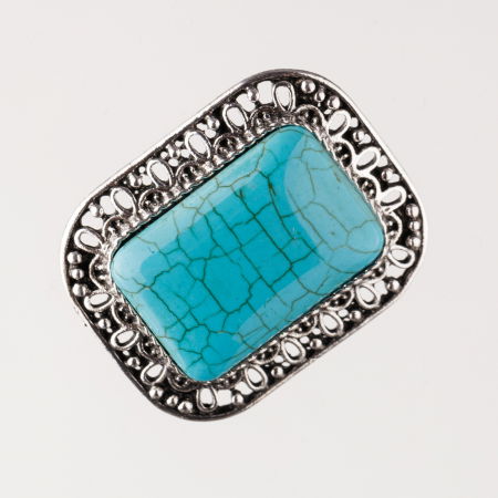 Broșe - Brosa metalica argintie, dreptunghi cu piatra naturala de turcoaz