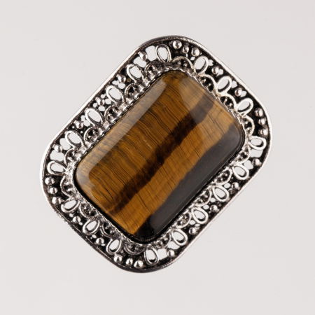 Broșe - Brosa metalica argintie, dreptunghi cu piatra naturala de ochi de tigru