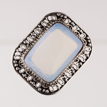 Brosa metalica argintie, dreptunghi cu piatra naturala de ochi de tigru [1]