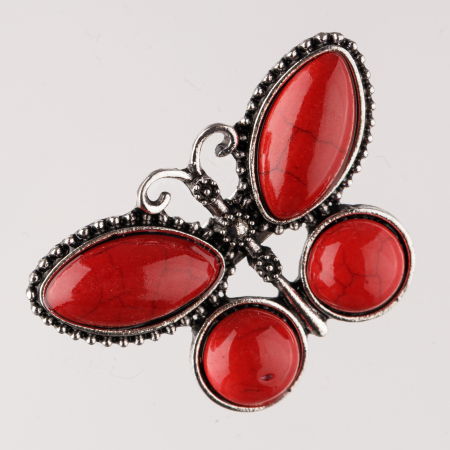 Broșe - Brosa metalica argintie fluture cu pietre naturale din coral