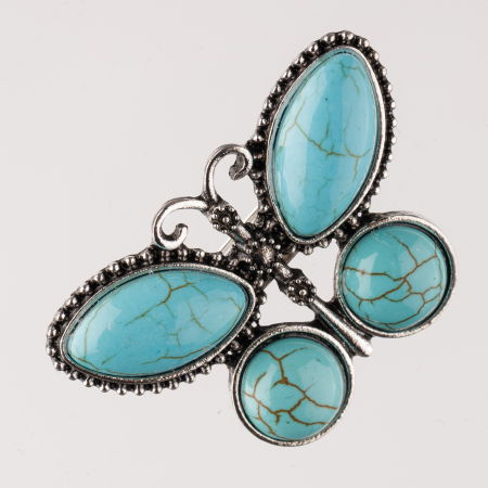 Broșe - Brosa metalica argintie fluture cu pietre naturale din turcoaz