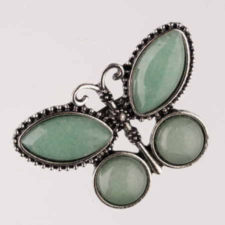 BIJUTERII - Brosa metalica argintie fluture cu pietre naturale din aventurin