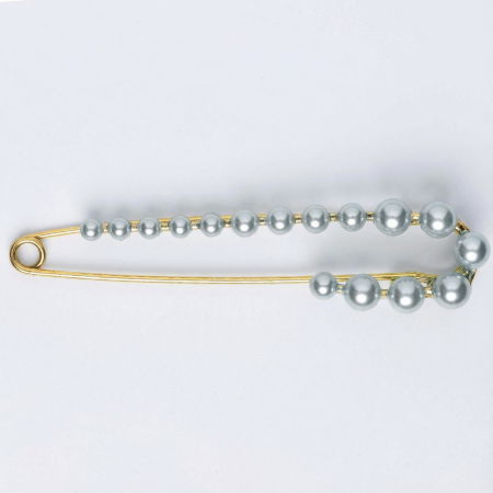 Bijuterii Noutați - Brosa metalica aurie tip ac cu perle sintetice bleu