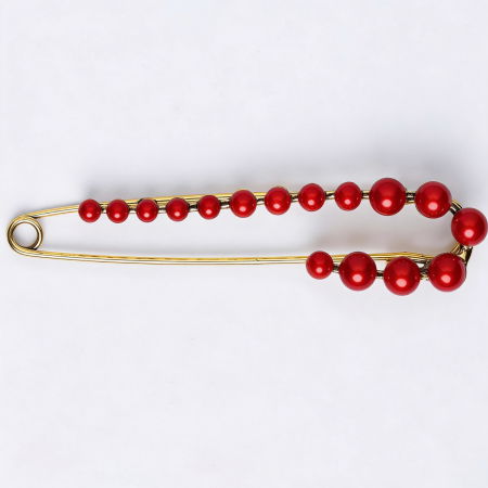 Bijuterii Noutați - Brosa metalica aurie tip ac cu perle sintetice rosii
