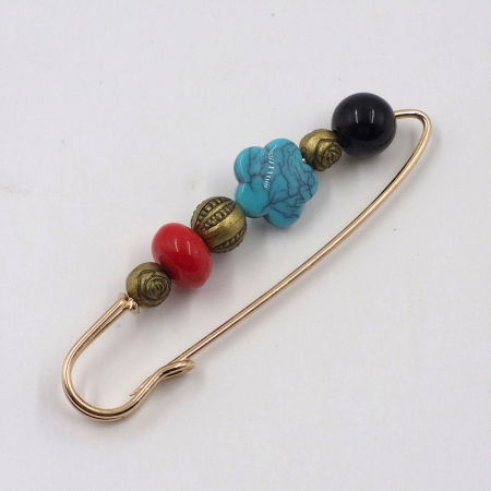 Promoții Accesorii & Bijuterii - Brosa metalica aurie tip ac,  handmade cu margele decorative multicolore