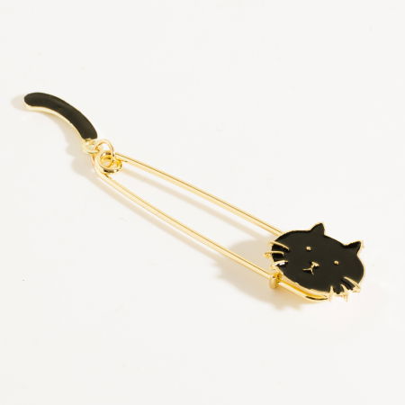 Broșe - Brosa metalica aurie tip ac cu pisicuta ce are coada mobila