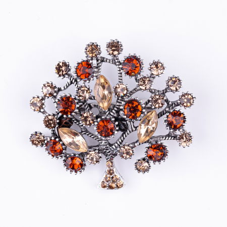 BIJUTERII - Brosa metalica argintie Pomul Vietii cu pietricele bej si maronii