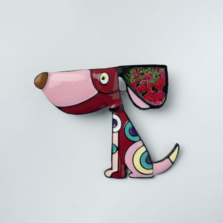 Promoții Accesorii & Bijuterii - Brosa metalica, catelus haios in nuante de roz su bordo