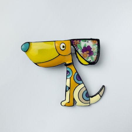 Promoții Accesorii & Bijuterii - Brosa metalica, catelus haios in nuante de galben