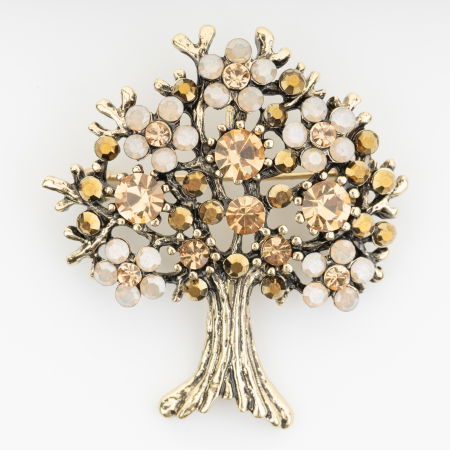 Pandantive - Brosa pandant metalica Pomul Vietii auriu cu pietricele in nuante aurii