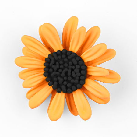 Bijuterii Noutați - Brosa metalica floricica cu petale vopsite galben mustar si negru